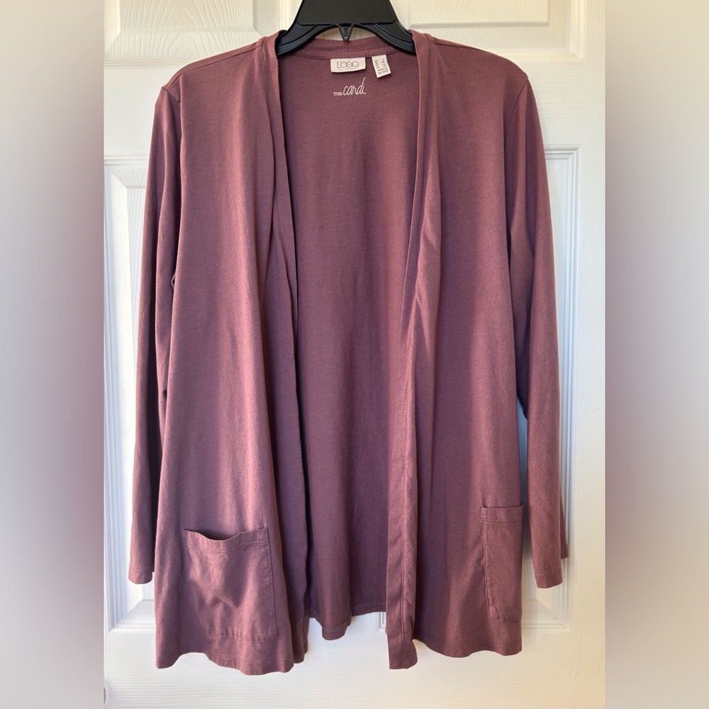 Logo by Lori Goldstein Women’s Cardigan The Cardi, Purple, Large